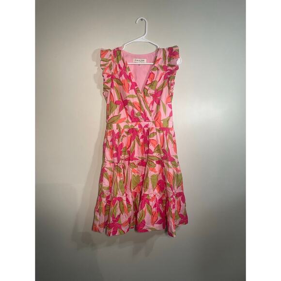 Taylor Pink Tropical Floral Print Ruffle Mini Dress - Picture 2 of 12